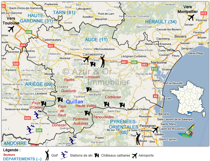 Carte de l'Aude Azur et Or Immobilier